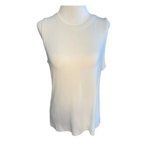 Halogen Womens Ribbed Sleeveless Tank Top New Ivory White Crew Neck Large